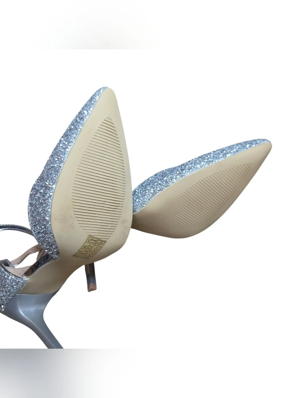 Silver Glitter Ankle-Strap Heels for Women